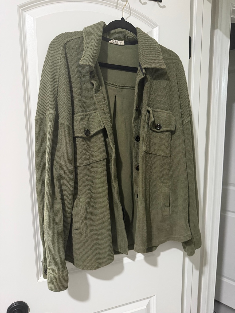 Olive Green Utility Knit Jacket with Button Front